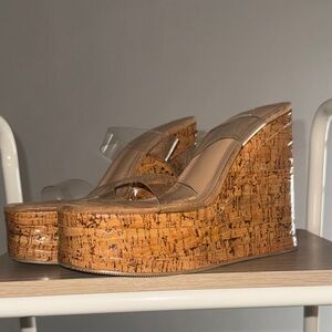 Forever 21 Clear Strap Cork Wedges